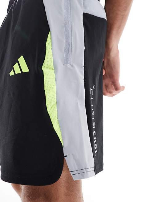 Adidas Football Tech Shorts In Black Grey And Yellow