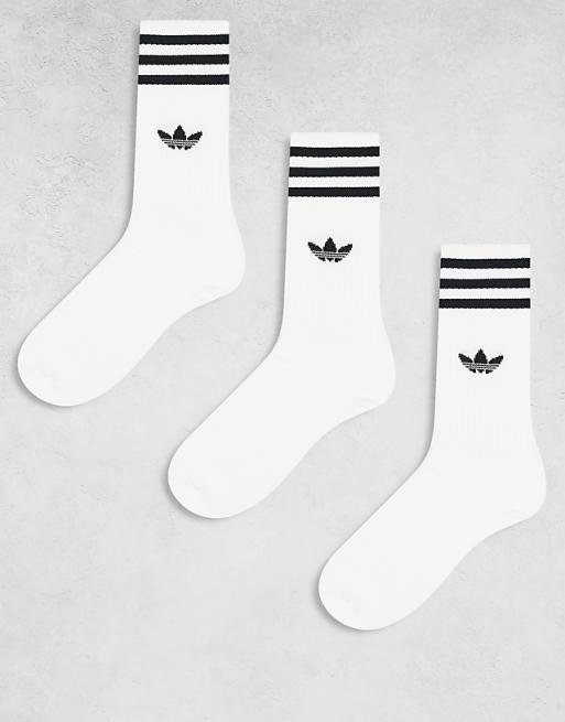 adidas Originals 3 pack solid high crew socks in white