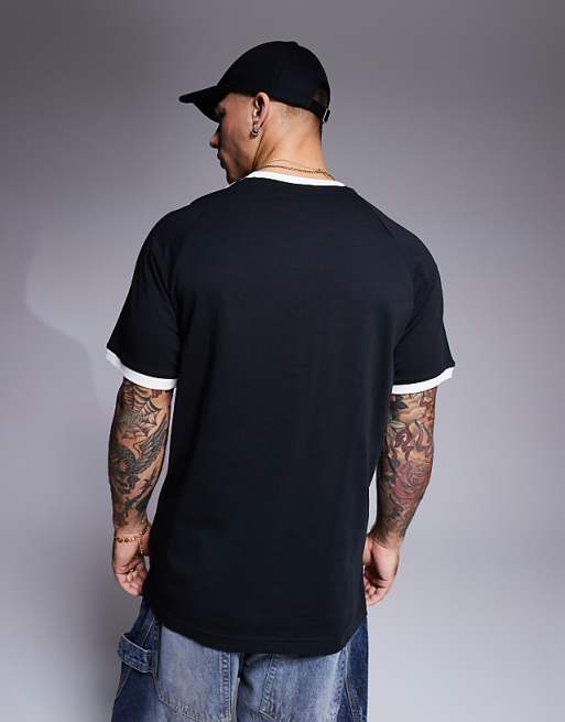 Adidas Originals 3 Stripe Ringer T-shirt In Black