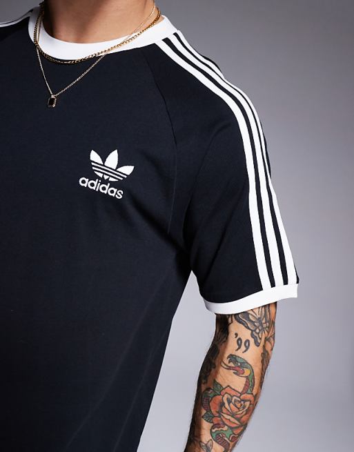 Adidas Originals 3 Stripe Ringer T-shirt In Black