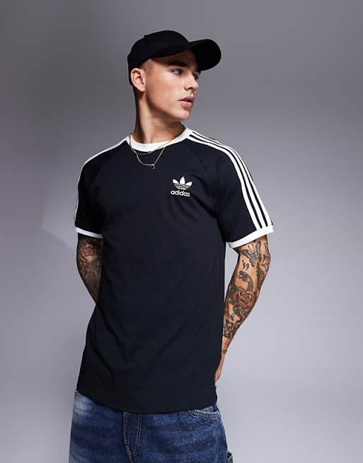 adidas Originals 3 stripe ringer t-shirt in black