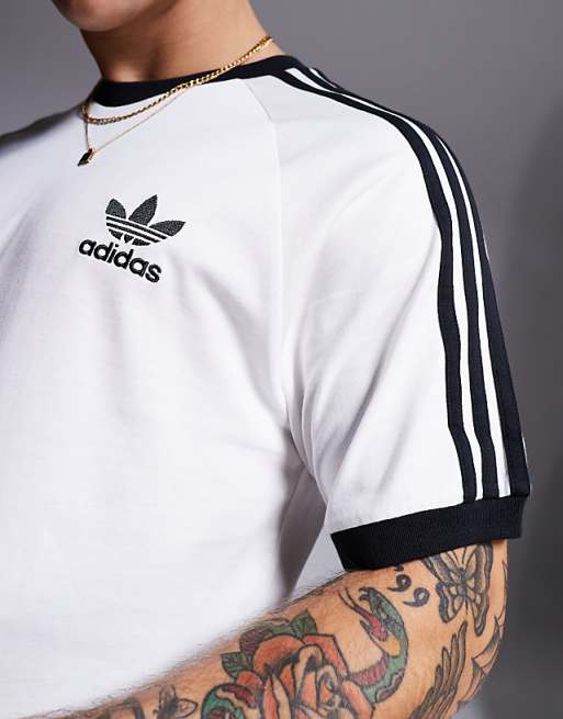 Adidas Originals 3 Stripe Ringer T-shirt In White