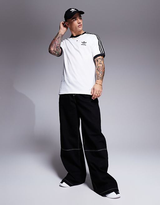 Adidas Originals 3 Stripe Ringer T-shirt In White