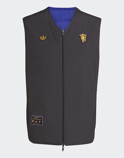 Adidas Originals Manchester United Terrace Icons Vest In Utility Black / Semi Night Fla