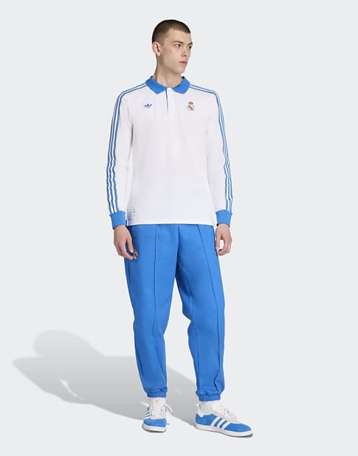 Adidas Originals Real Madrid Terrace Icons Drill Pants In Blue Bird / White