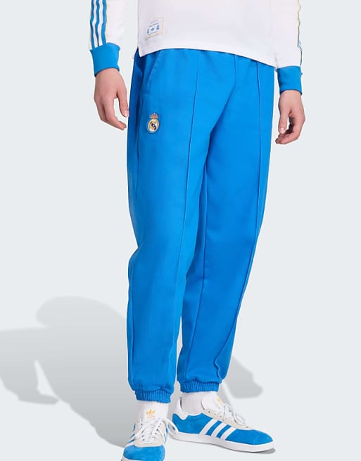 adidas Originals Real madrid terrace icons drill pants in blue bird / white