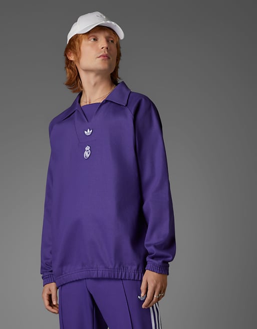 Adidas Originals Real Madrid Terrace Icons Drill Top In Purple
