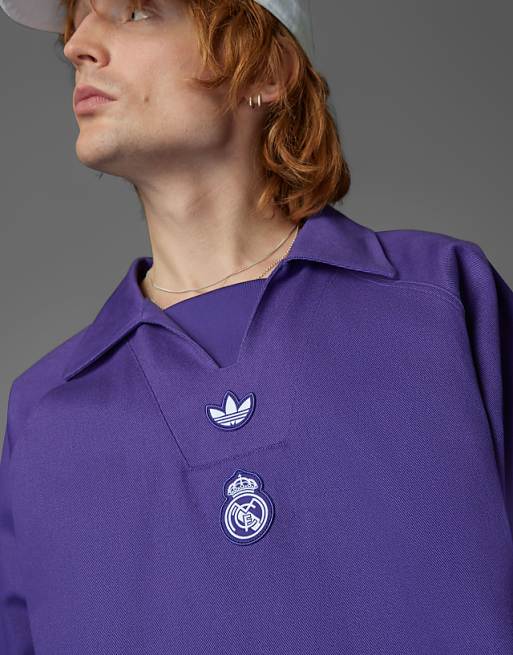 Adidas Originals Real Madrid Terrace Icons Drill Top In Purple
