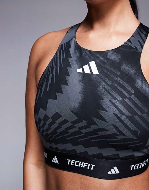 Adidas Performance Mid Support Sports Bra In Black Print