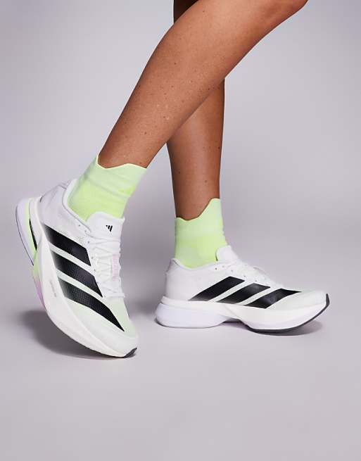 adidas Running Adizero Boston 13 in white and black