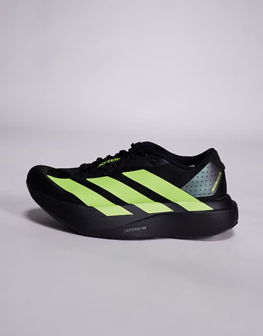 Adidas Running Adizero EVO SL Trainers In Black And Neon Yellow
