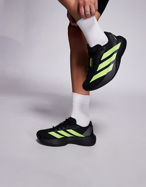 Adidas Running Adizero EVO SL Trainers In Black And Neon Yellow