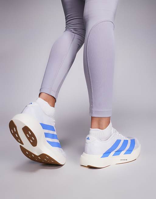Adidas Running Adizero EVO SL Trainers In White And Blue