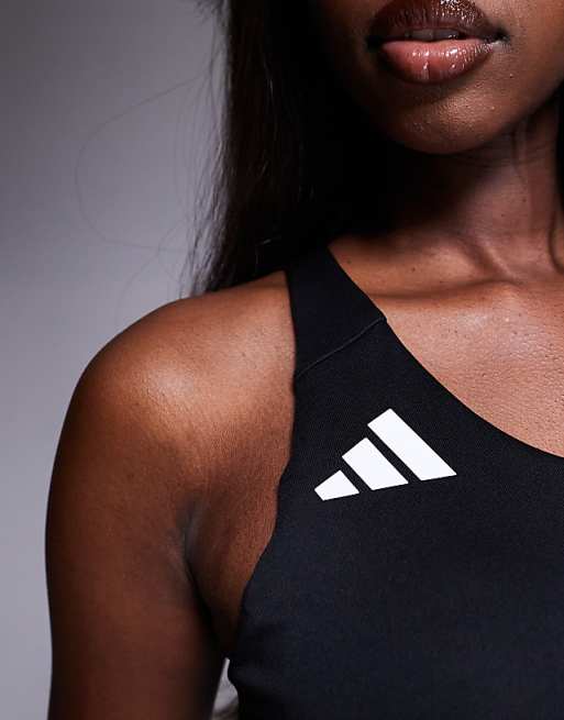 Adidas Running Adizero Mid Support Sports Bra In Black