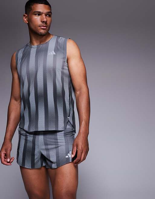 adidas Running Adizero shorts with print in black and grey