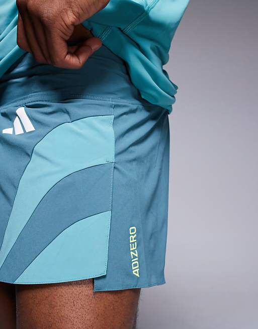 Adidas Running Adizero Shorts With Side 3 Stripes In Teal