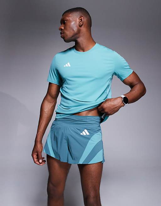 adidas Running Adizero shorts with side 3 stripes in teal