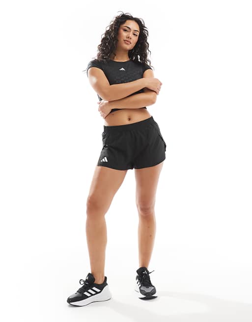 adidas Running Adizero split shorts in black