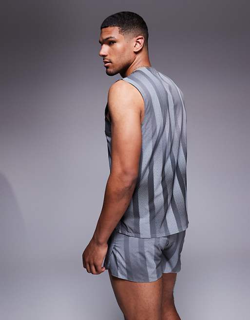 Adidas Running Adizero Vest With Print In Black Grey