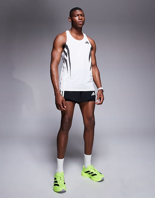 Adidas Running Adizero Vest With Side 3 Stripes In White