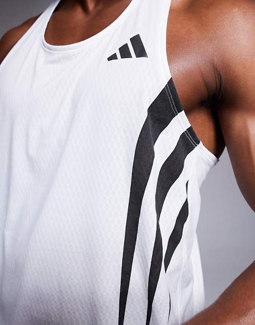 Adidas Running Adizero Vest With Side 3 Stripes In White