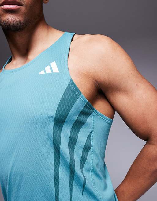Adidas Running Adizero Vest With Side 3 Stripes In Teal