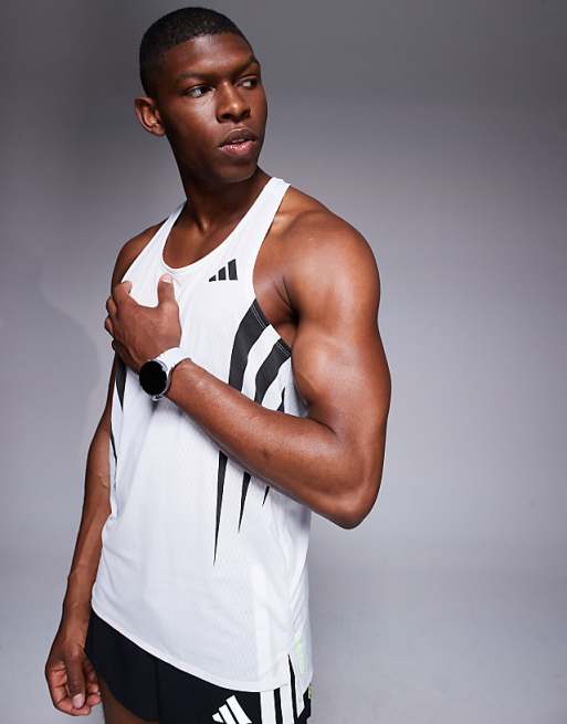 adidas Running Adizero vest with side 3 stripes in white