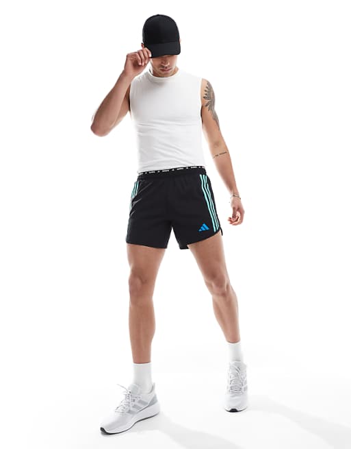 Adidas Running Follow The Line Shorts In Black And Blue