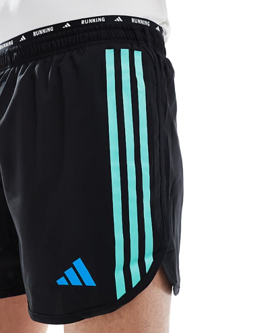 Adidas Running Follow The Line Shorts In Black And Blue