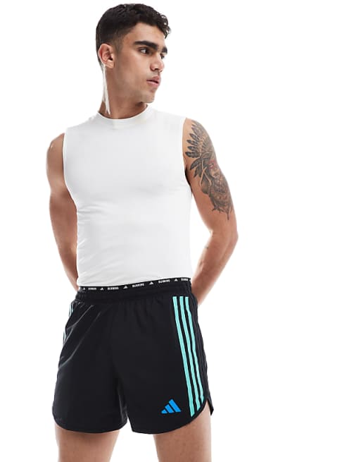 adidas Running Follow The Line shorts in black and blue