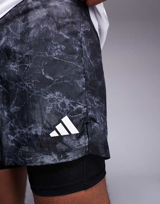 Adidas Running Own The Run 2 In 1 Shorts With Black Grey Print