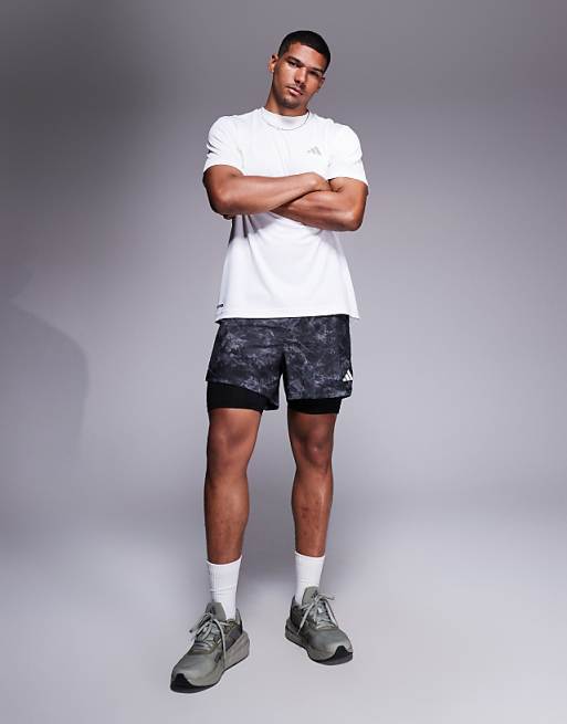 adidas Running Own The Run 2 in 1 shorts with black grey print