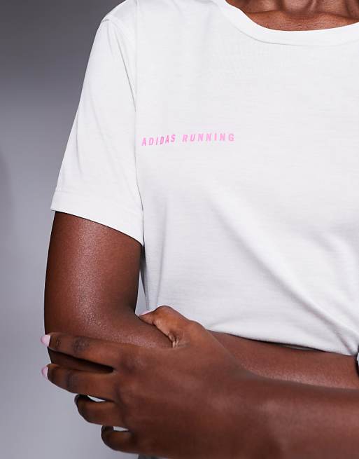 Adidas Running Own The Run T-shirt In White And Pink
