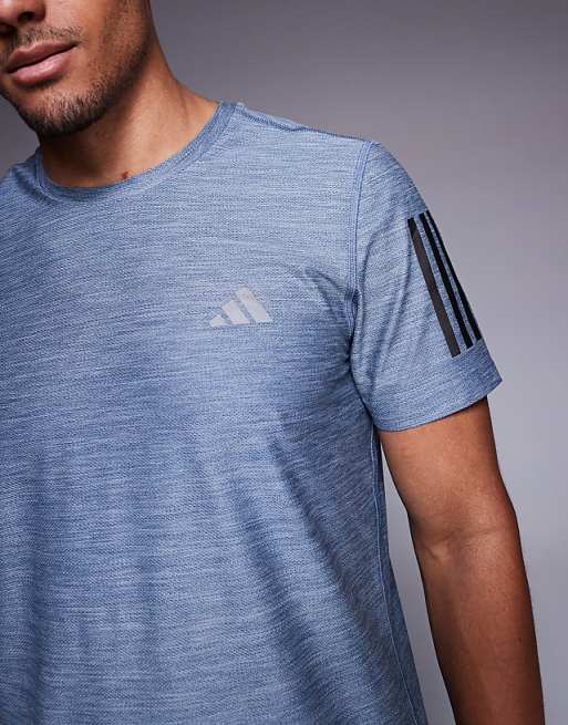 Adidas Running Own The Run T-shirt With Black 3 Stripes In Navy