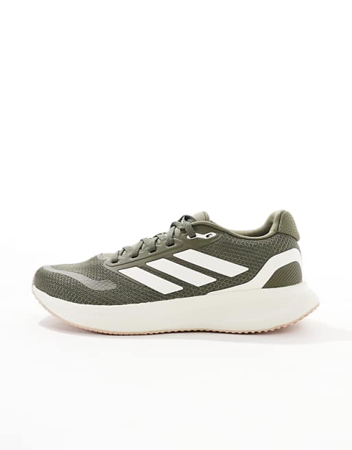 Adidas Running RunFalcon 5 Trainers In Olive Green And Cream