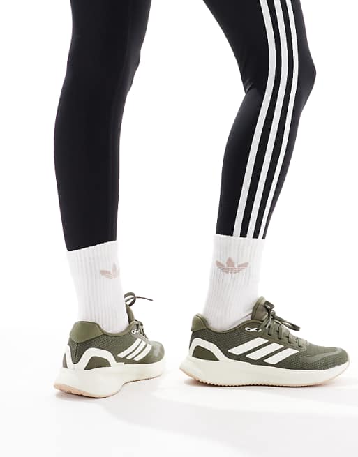 Adidas Running RunFalcon 5 Trainers In Olive Green And Cream