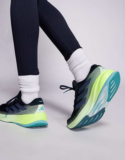 Adidas Running Supernova Rise 2 Trainers In Black And Lime