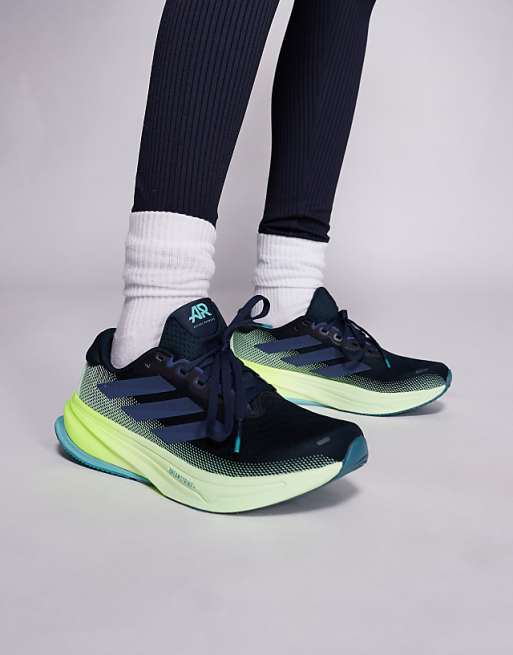 adidas Running Supernova Rise 2 trainers in black and lime