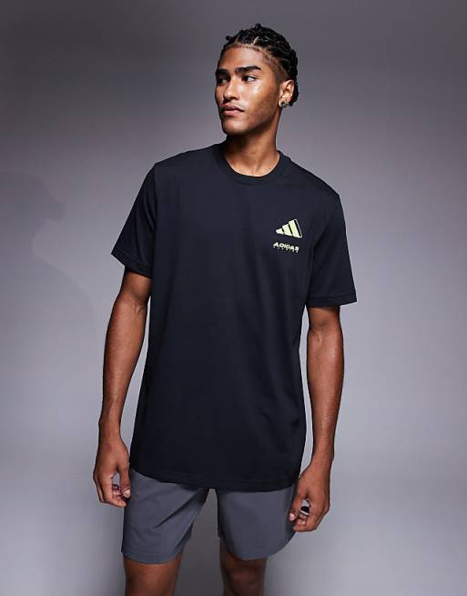 Adidas Running T-shirt With Retro Back Print In Off Black