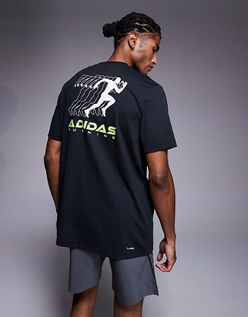 adidas Running t-shirt with retro back print in off black