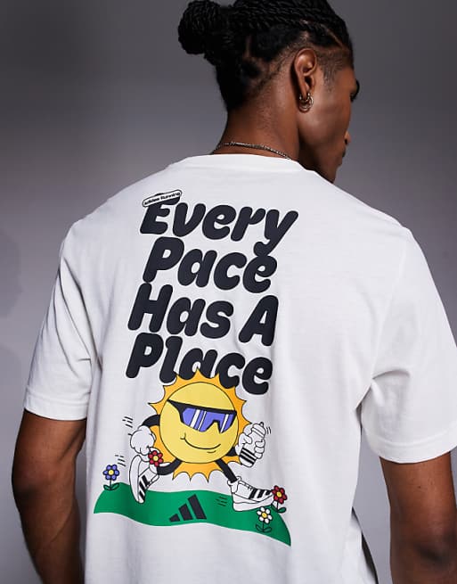 Adidas Running T-shirt With Sun Back Print In Off White
