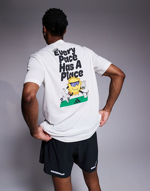 Adidas Running T-shirt With Sun Back Print In Off White