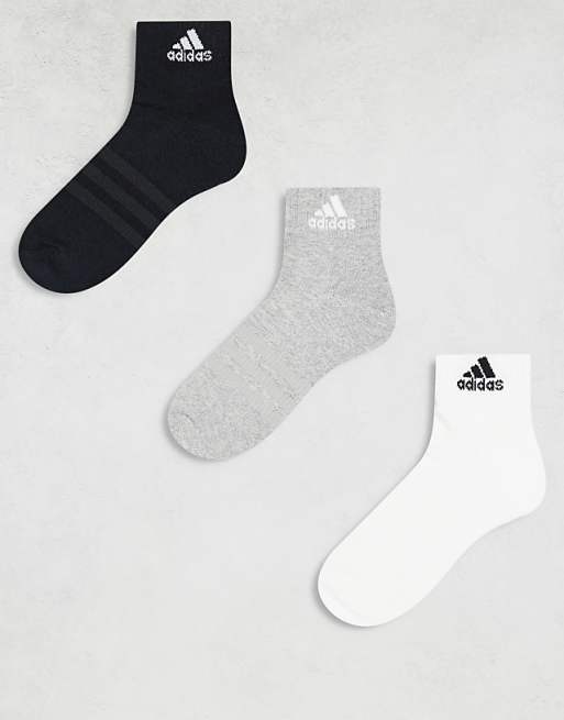 adidas Training 3 pack ankle socks in black white and grey