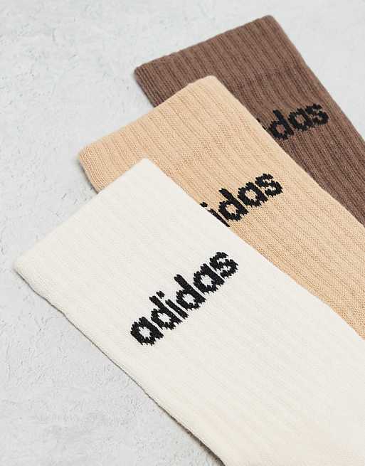 Adidas Training 3 Pack Crew Socks In Neutrals