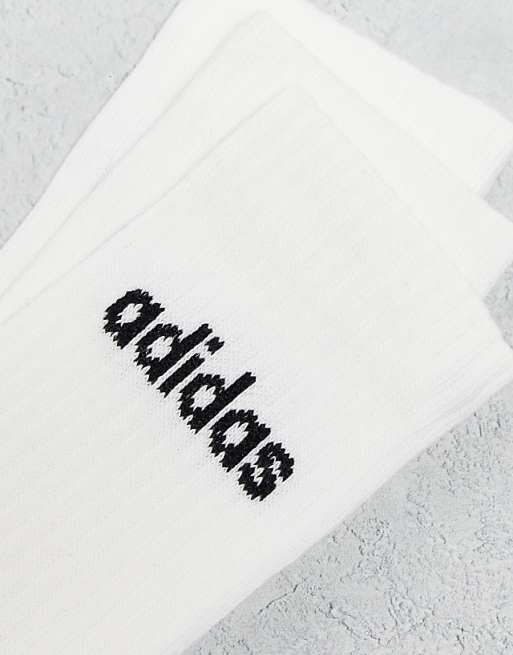 Adidas Training 3-pack Linear Logo Crew Socks In White