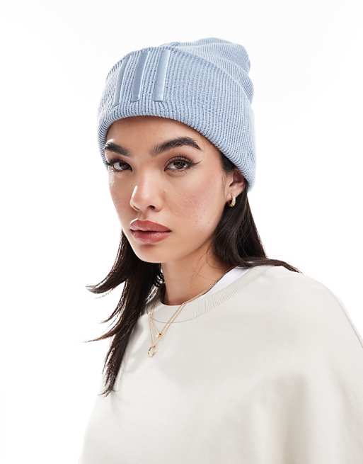 adidas Training 3 stripe beanie in blue