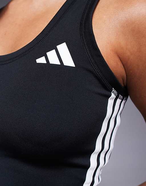 Adidas Training 3 Stripe Cropped Tank Top In Black