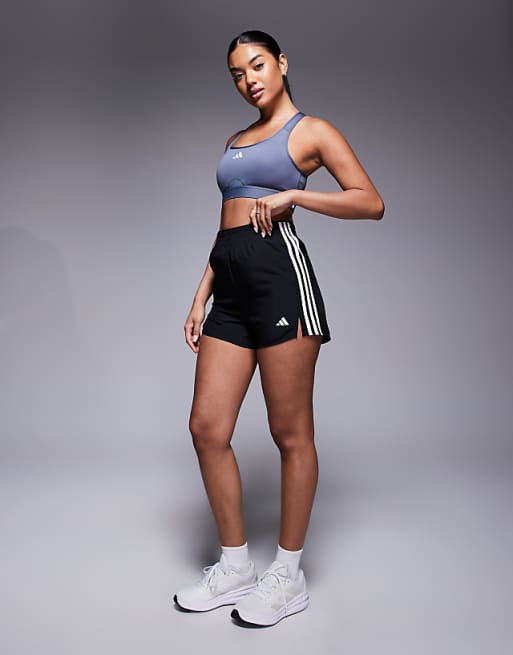 adidas Training 3 stripe high waisted shorts in black