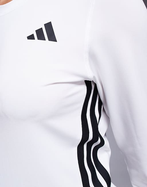 Adidas Training 3 Stripe Long Sleeve Top In White