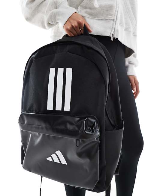 Adidas Training 3 Stripe Pocket Backpack In Black